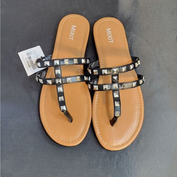 BRAND NEW MIXIT 3-STRAPS THONG WOMEN"S STUDDED DETAILING ROUND TOE  SAND… - Picture 9 of 15